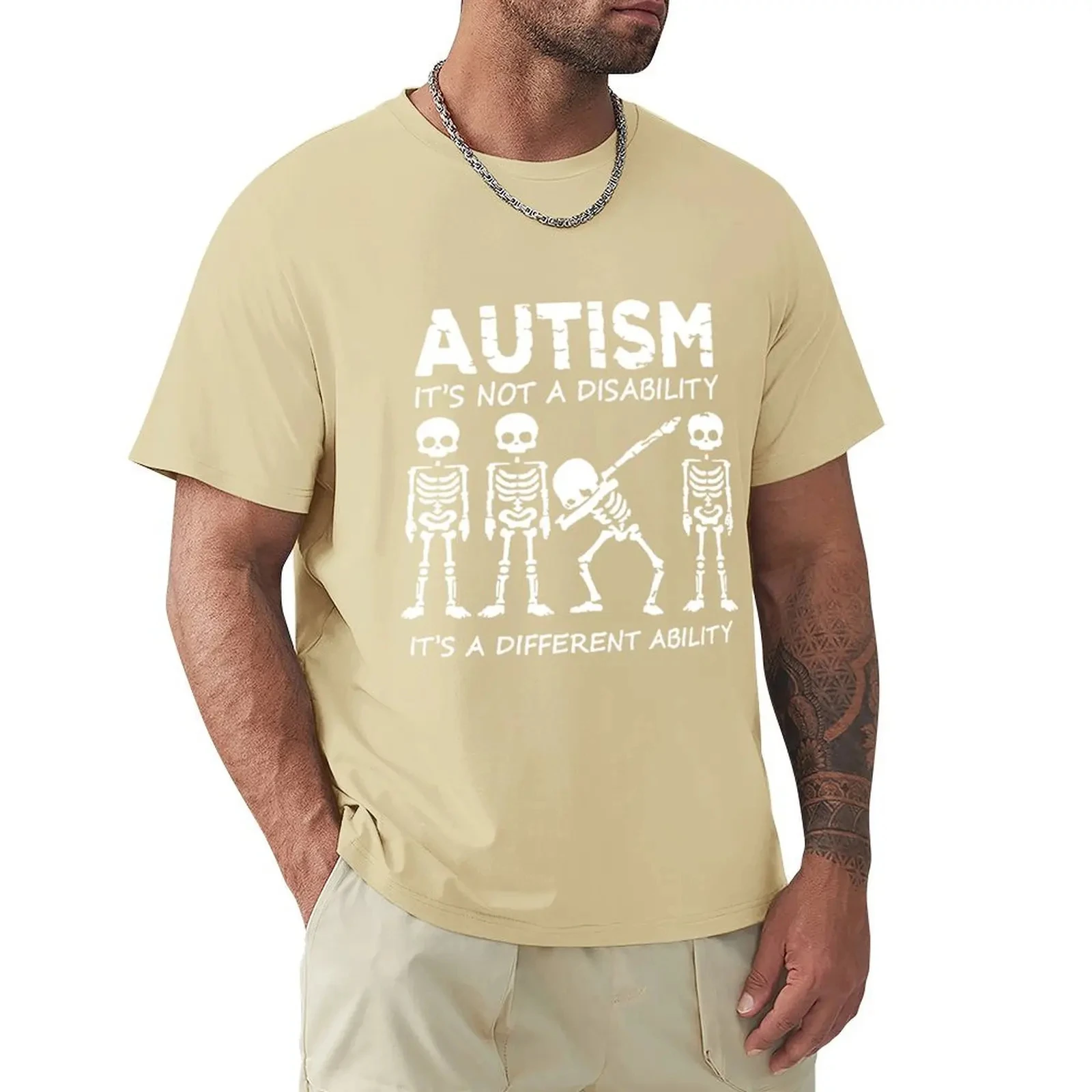 Skeleton Autism It\'s Not A Disability It\'s A Different Ability T Shirt Harajuku Short Sleeve T-shirt 100% Cotton Graphics Tshirt