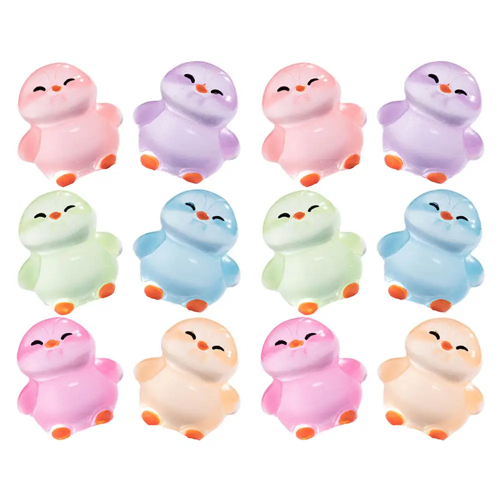 12Pcs Mini Resin Penguin Statues Glow Dark Luminous Micro Landscape Garden Decoration Small Penguin Figurine Tiny Glow Animals