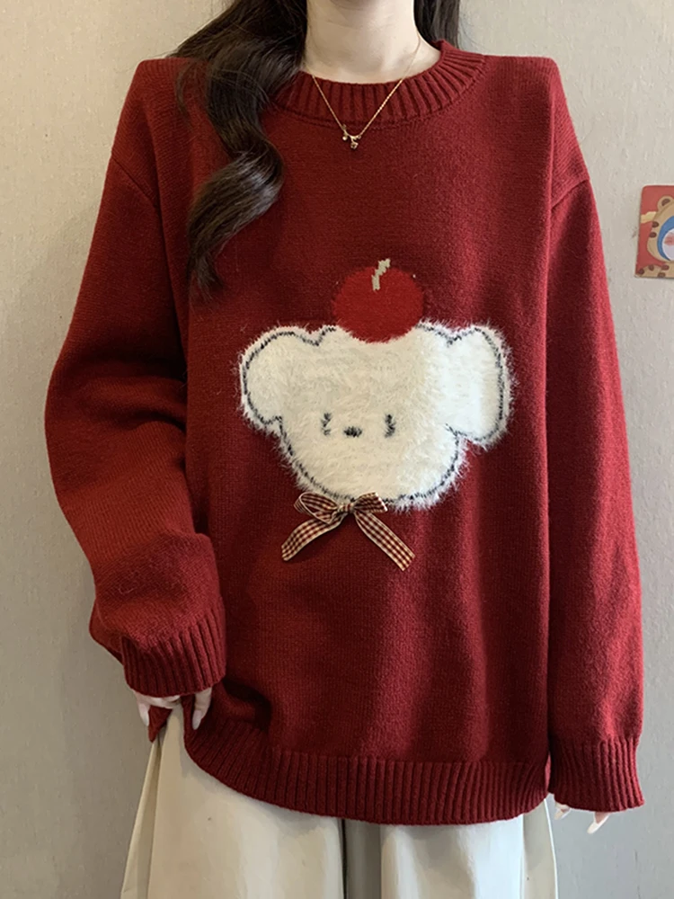 

Anti-Aging Knot Long Sve Knitted Sweater Women's Autumn Winter Loose Base irt Top Faionable Casual Knitwear