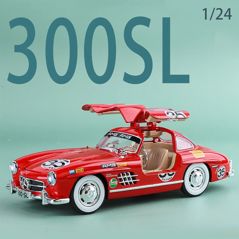 1:24 Mercedes Benz 300 Sl Vintage Auto Sportmodel Diecast Voertuig Speelgoed Jongen Furieuze Metalen Collectie Latte Versie Luxe Klassieker