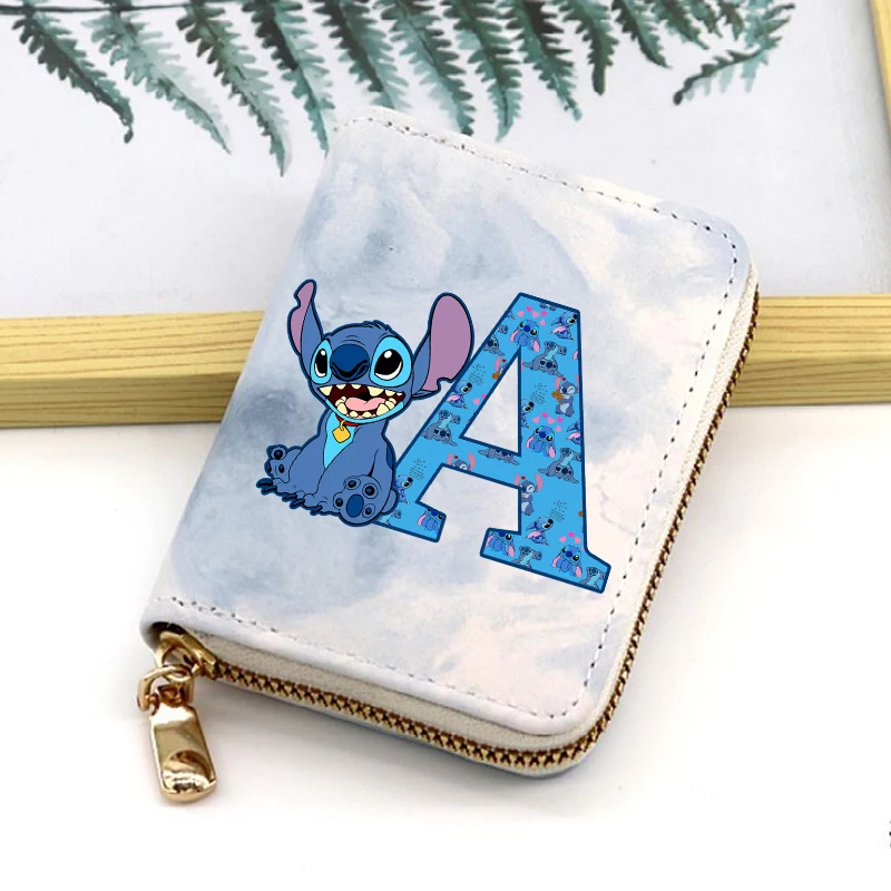 New Stitch Disney Purses Cartoon Letter A-Z Printed Wallets Cartoon Coin Purses Women Handbags Boys Girls Anime Key Storage Bag