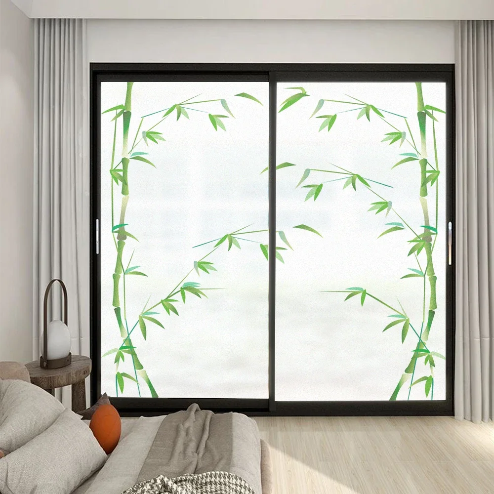 

PVC Window Glass Privacy Film Bamboo Pattern Frosted Sliding Door Decoration Film Static Clings Non-Glue Glass Window Sticker