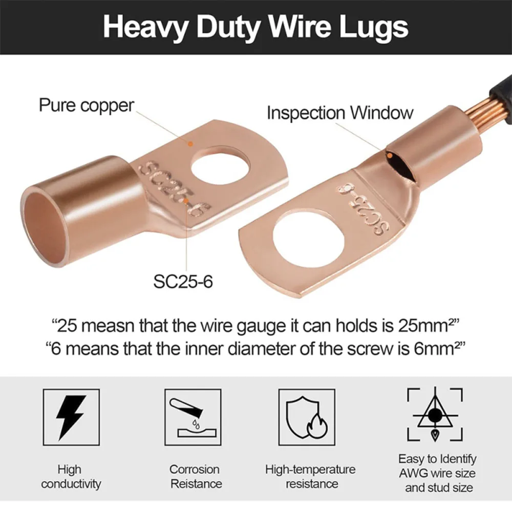 160PCS Copper Wire Lugs, Heavy Duty Battery Cable Ends, AWG 8 4 2 6 10 Gauge Wire Connectors with 80PCS Heat Shrink Tubing Kit