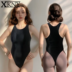 XClocKNYoung satin glossy tights Sexy High-Cut Bikini Thong Bodysuit satin glossy swimsuit Unisex Waistcoat