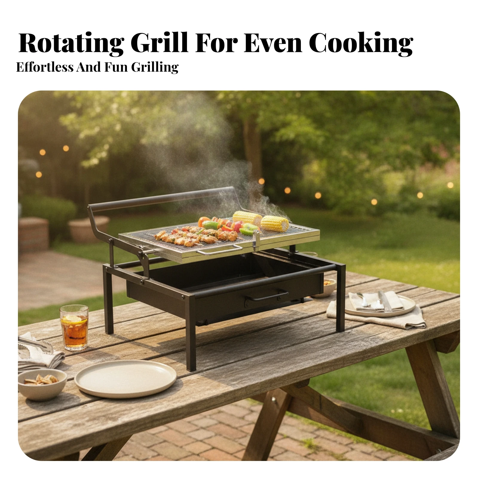 Portable Folding Charcoal Grill Heat-Insulating Handle Folding Charcoal Grill Outdoor Cooking Black Metal Frame Four-Legged