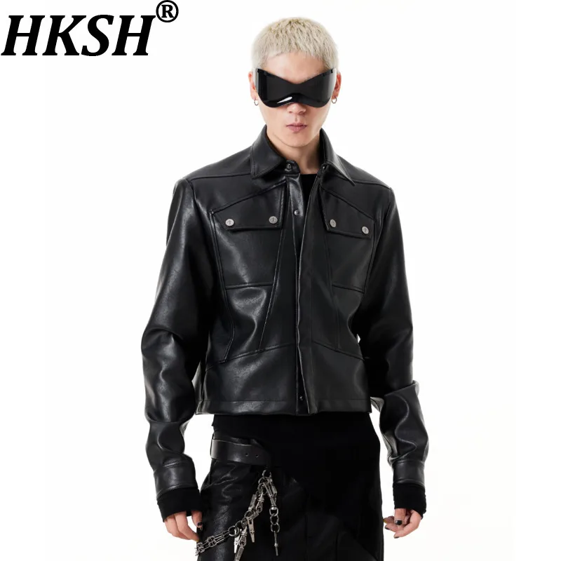 

HKSH весна осень новая мужская темная модная лоскутная куртка из искусственной кожи с вышивкой модный нишевый дизайн High Street панк пальто HK18115