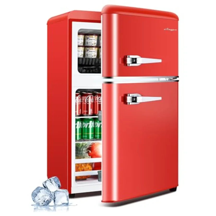 

3.2 Cu.Ft Fridge with Freezer 2 Door Retro Refrigerator with 7 Level Thermostat Adjustable Removable Glass Shelves for Bedroom