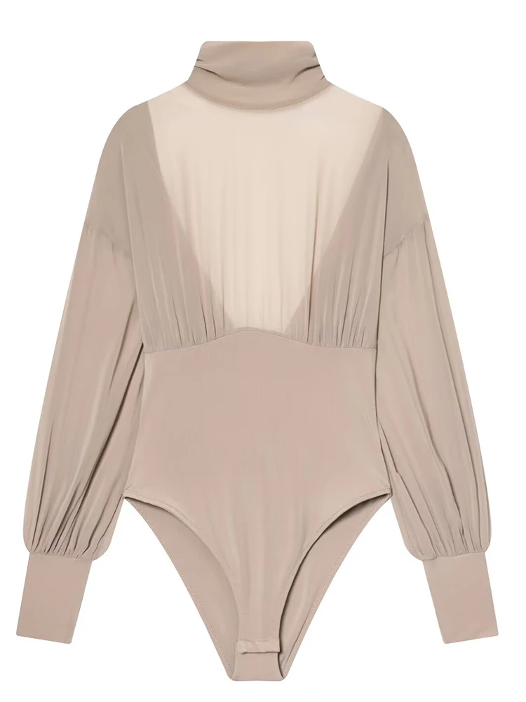 女性用半透明ボディスーツ 2025年夏秋新作 レディースファッション 長袖セクシーなジャンプスーツ 女性用レジャーボディスーツ