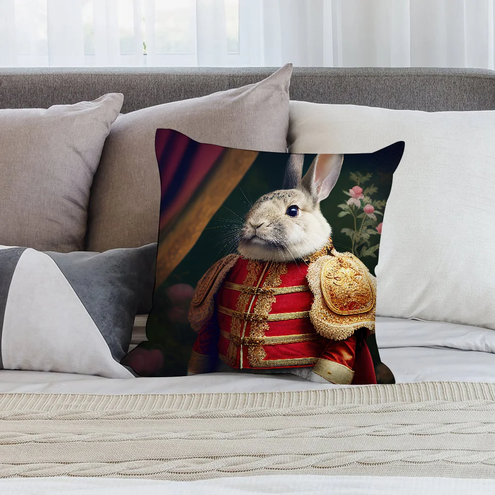 Retro Rabbit Portrait Pillow Case Short Plush Pillow Covers Sofa Decorative Gift Home Double-sided Printing Cushion Cover - Image 2