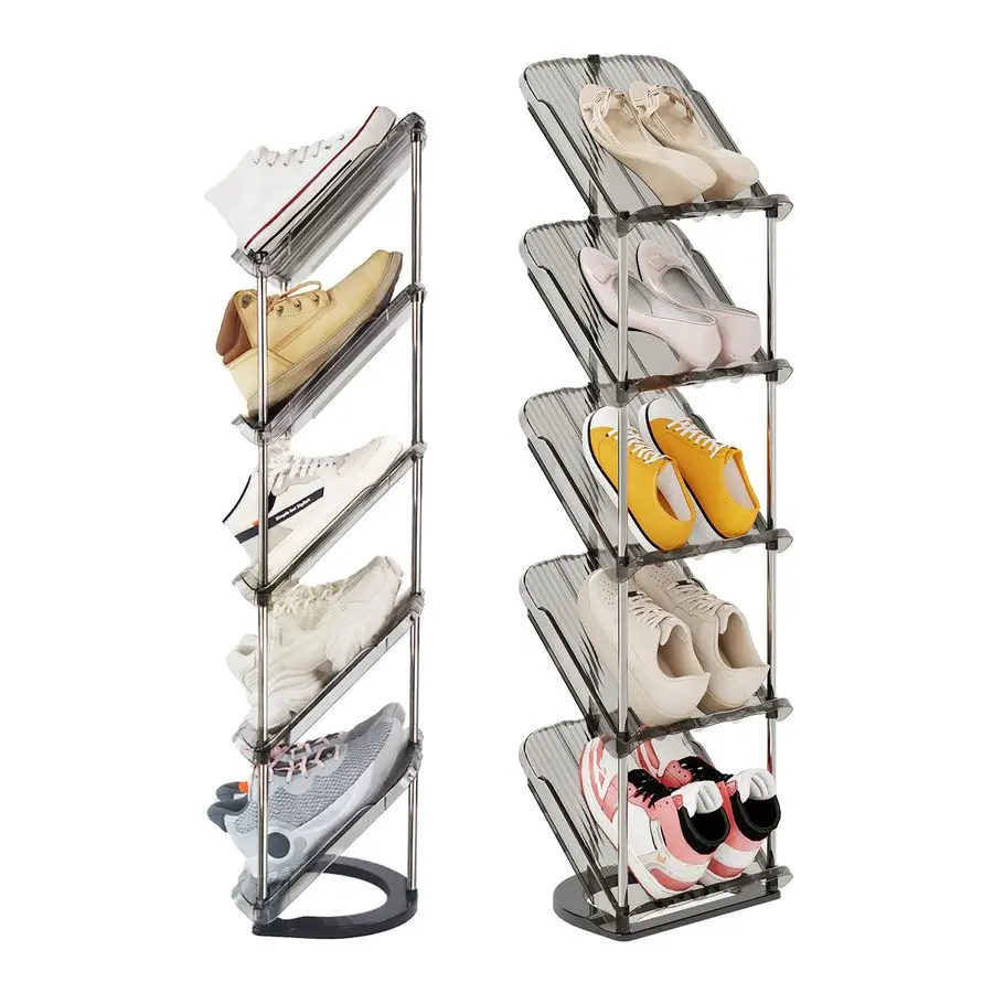 

2 Pack Sloping Narrow Shoe Rack 5 Tiers Free Standing Vertical Shoes Racks for Small Spaces and Corner, Shoe Storage Organizer