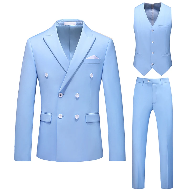 Candy Color Double Breasted Design Suit 3Pcs/2Pcs Formal Business Wedding Social Tuxedos High Quality Men\'s Solid Slim FitSuits