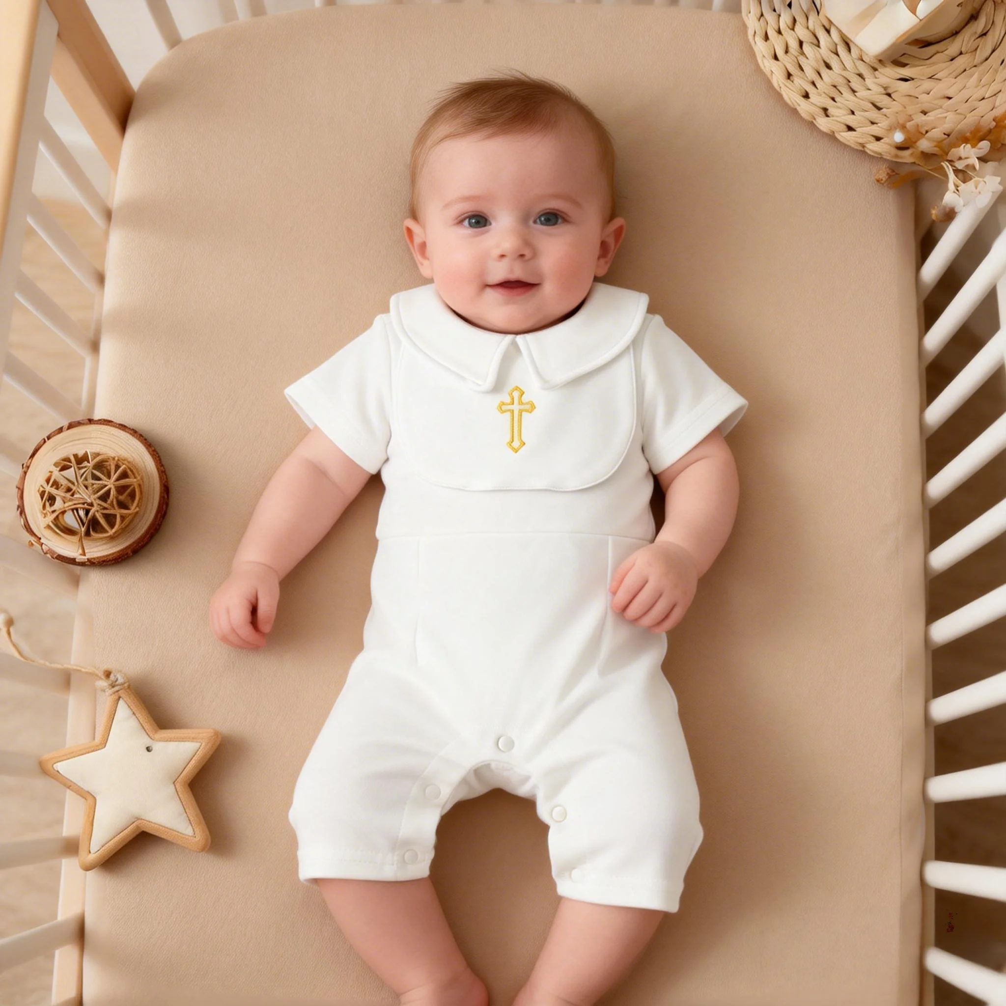 

Baptism Clothes for Infant Boys Girls Soft Cotton Bodysuit 3-24 Months Baby First Christening Outfit Summer Toddler Suit