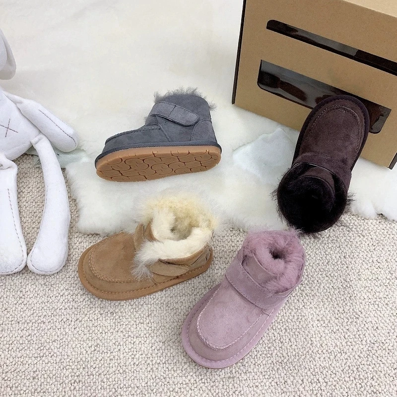 شتاء دافئ الصوف طفل الفتيان الثلوج الأحذية عالية الجودة جلد الغزال طفل فراء الأحذية جلد البقر عدم الانزلاق فتاة الأحذية الدافئة #3