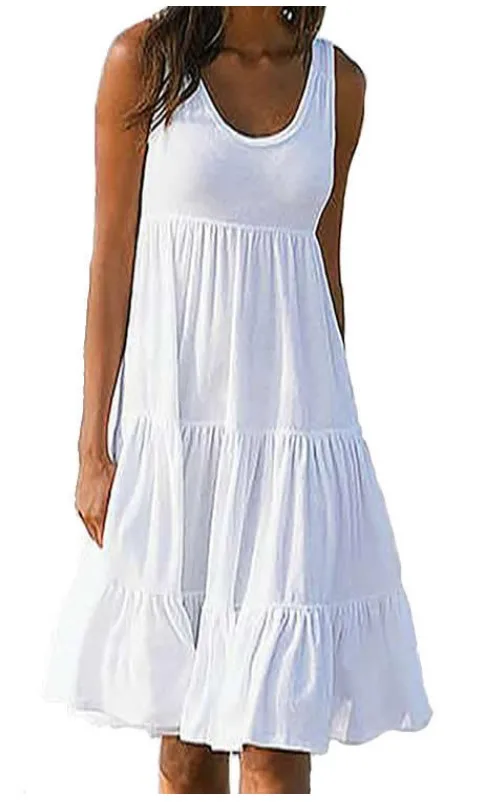 Plus Größe Frauen Casual O Hals Ärmellose Rüschen Mini Kleid Boho Solide Strand Sommerkleid Übergroßen Lose Kleid 2025, Sommer – Detail 7