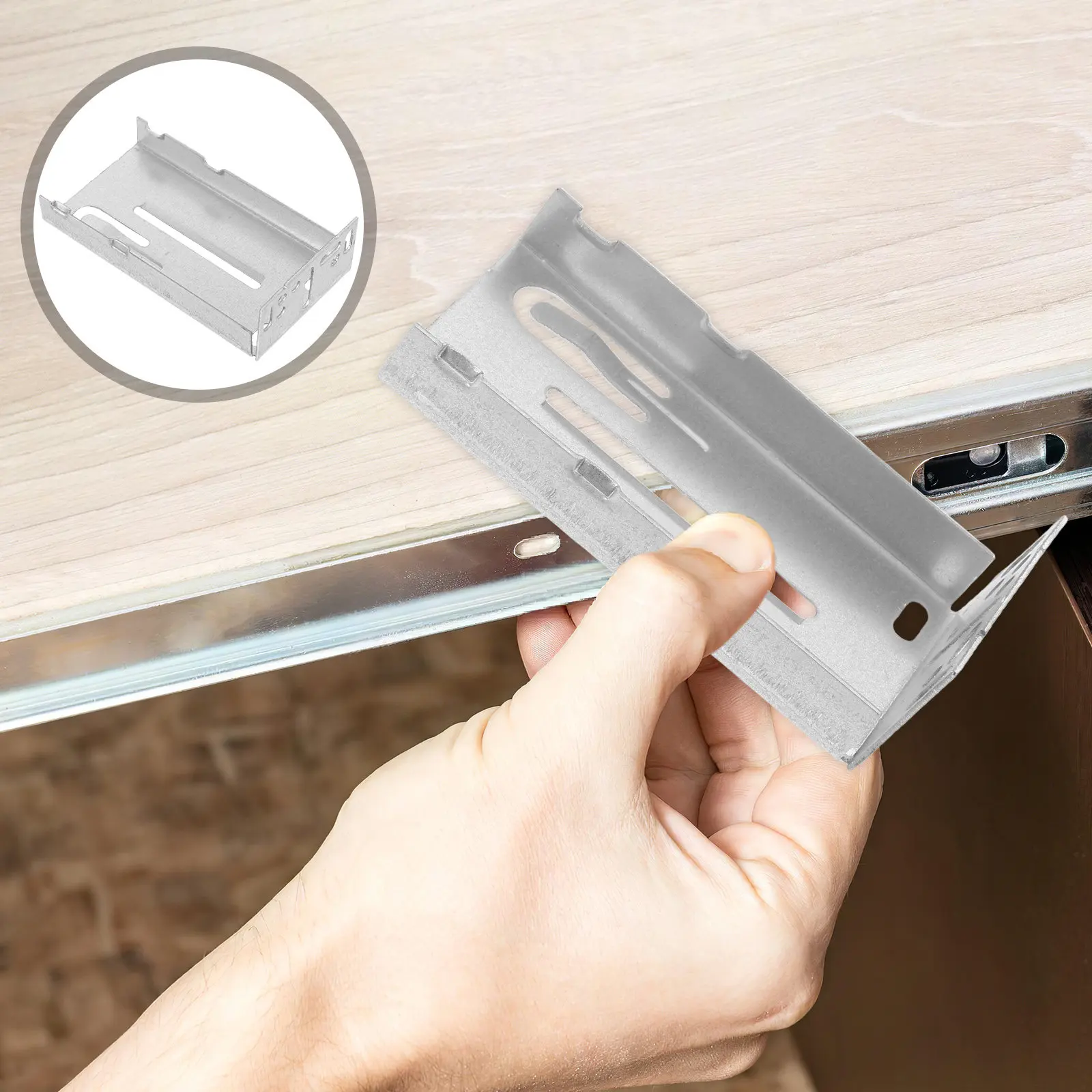 2Pcs Sliding Drawer Rail Bracket Ball Bearing Steel Buffer Damping Three-Section Guide Back Plate Furniture Hardware Accessories