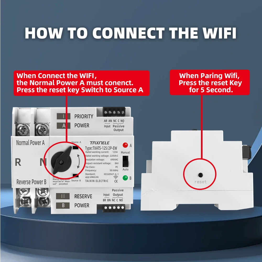 مفتاح نقل تلقائي للتحكم عن بعد الذكي من eWeLink WiFi 2P 3P 4P 125A AC 230V ATS محدد لإمدادات الطاقة دون انقطاع