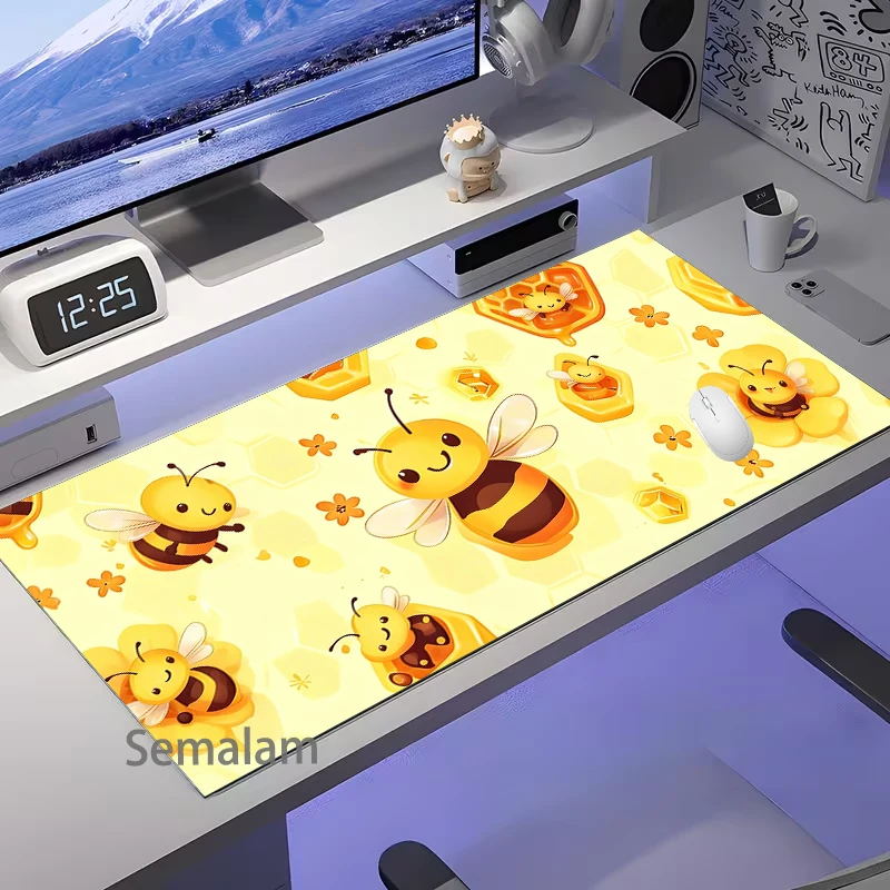 1pc Large Cute Bee Cartoon Mouse Pad Kawaii Anime Durable Desk Mat XXL Non-slip Rubber Base Washable PC Pads for Gaming & Office