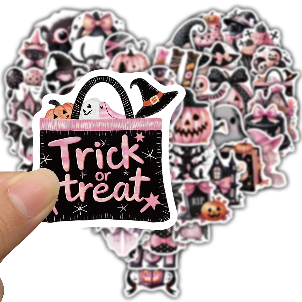 50PCS Cute Black Pink Halloween Stickers Notebook Bicycle Gothic Waterproof Luggage Coffee Darkness Phone Stickers Laptop Decals