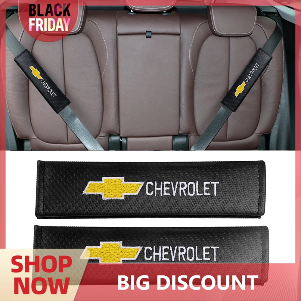 1/2PCS Carbon Fiber Car Seat Belt Cover Embroidery Shoulder Support Pad For Chevrolet Cruze Lacetti SS Z71 Trax Sonic Sail Aveo