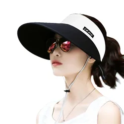 NEW Women Summer Sun Visor Wide-brimmed Hat Beach Hat Adjustable UV Protection Female Cap Cotton Panama Caps Bucket Hat