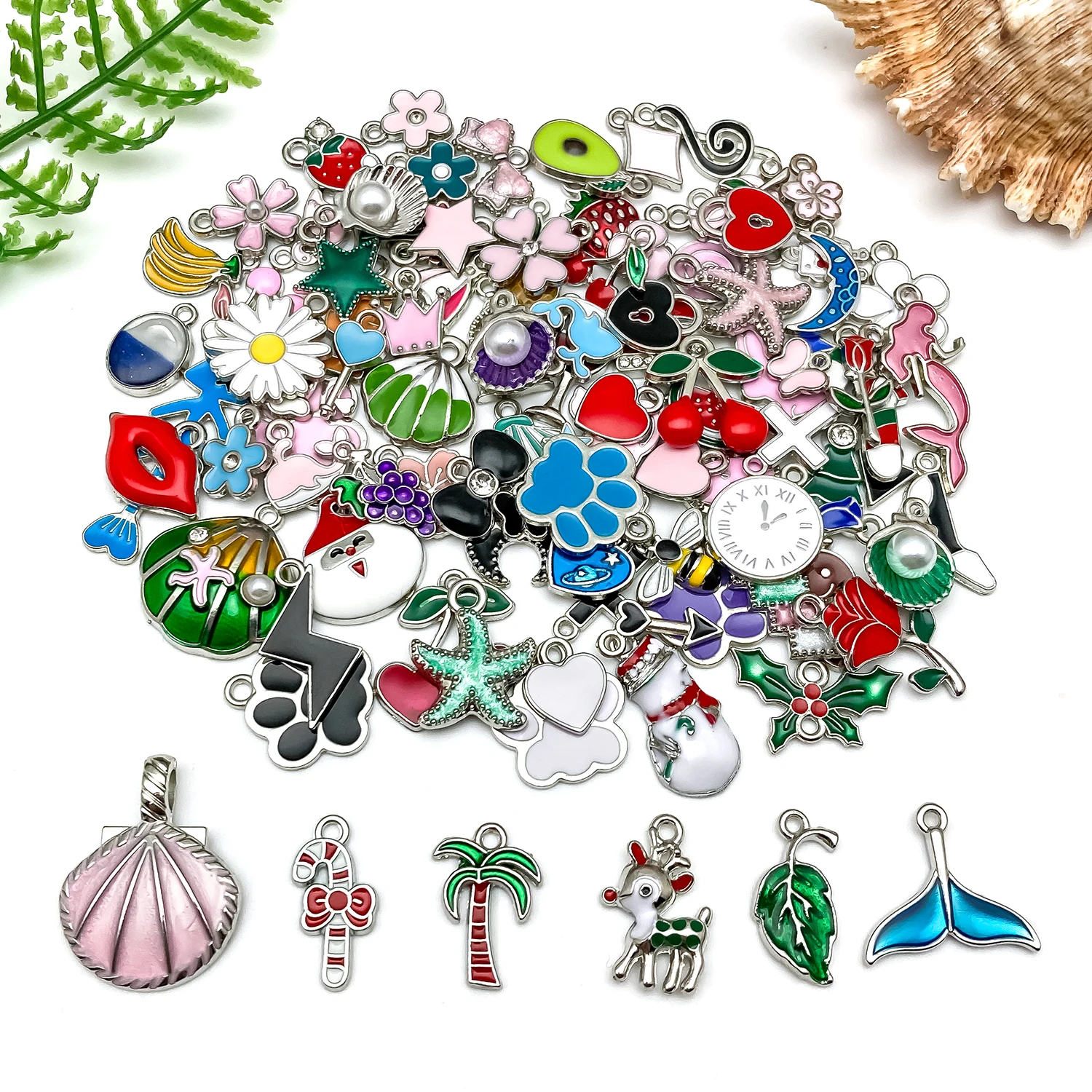 20/30/100pcs White Gold Mixed Charm Set - DIY Craft Supplies for Handmade Earrings, Bracelets, Necklaces & Keychain/Bag Accessor