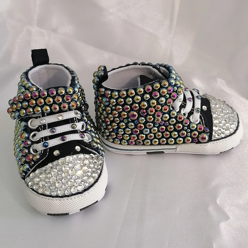 Handmade Bow Pearl Rhinestones Baby Girls Boys Shoes First Walker Sparkle Christmas Mermaid Crystals Princess Shoes Shower