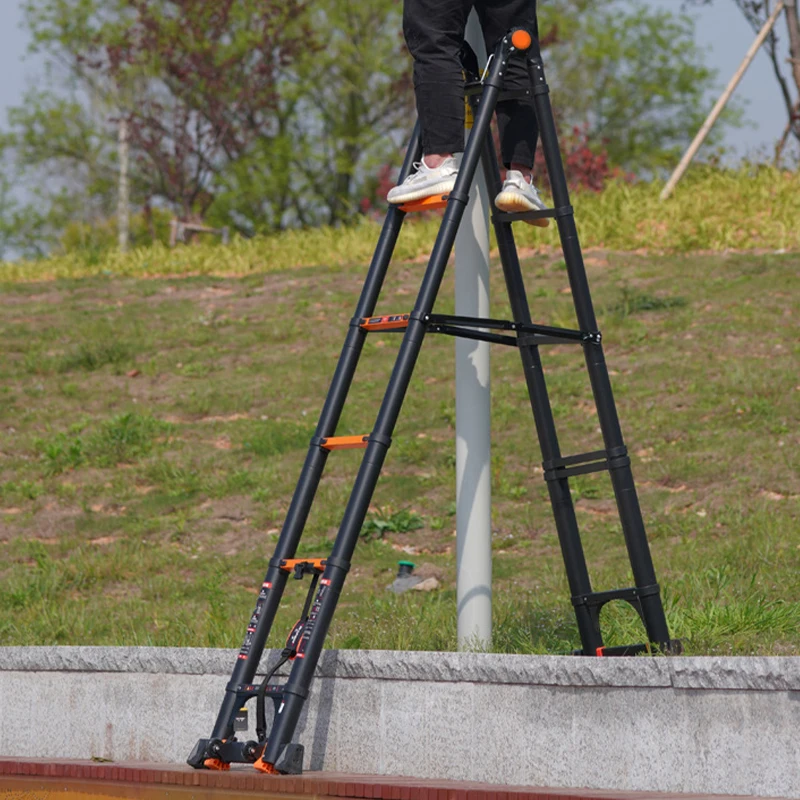 Escalera de extensión de marco A resistente de aleación de aluminio, escalera multifunción telescópica plegable para almacén doméstico y construcción