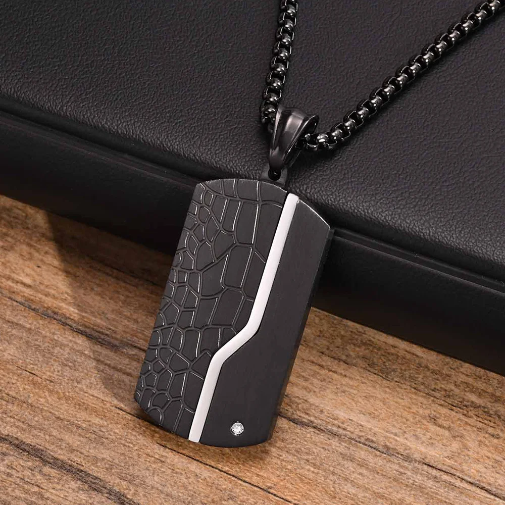 Vnox Rock Punk Men's Dog Tag Neklaces, Black Color Stainless Steel Geometric Pendant Collar,Free Box Chain 50/55/60/70cm