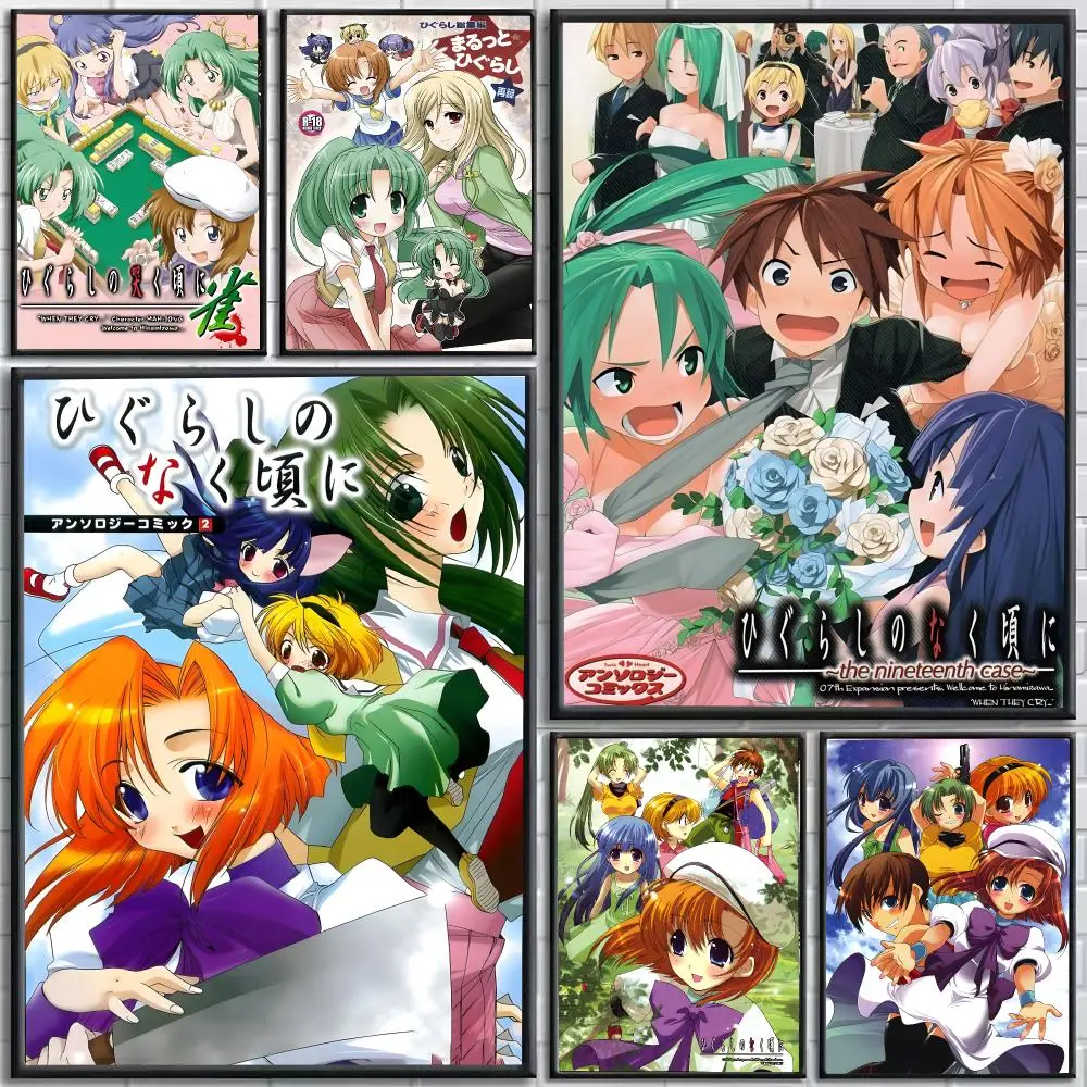 Anime Higurashi When They Cry Poster Self-Adhesive HD Mural Wall Decals, Living Room Bedroom Home Decor Gift