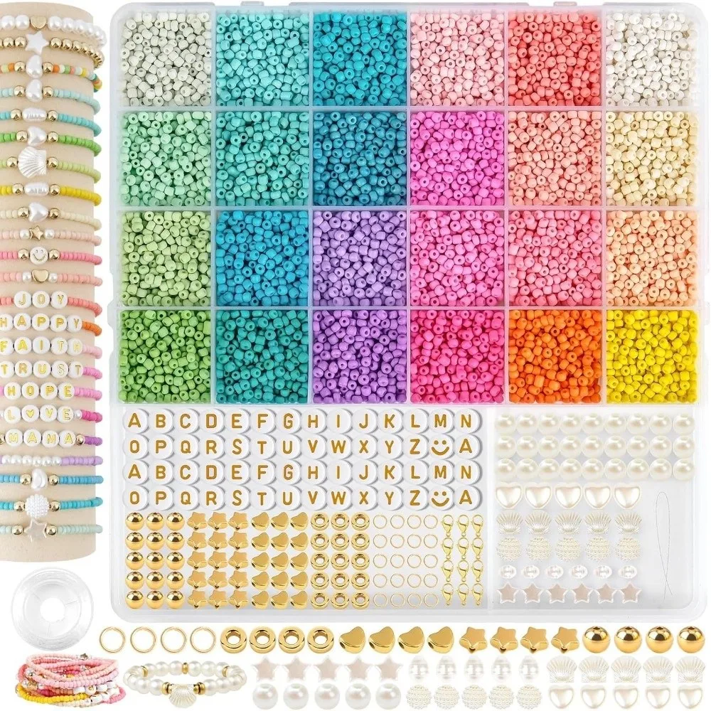 

28+2Grid Jewelry Making DIY Bracelet Phone Strap Kit​ with Letter Bead Ornament 3mm Glass Beads Set Necklaces Handmade