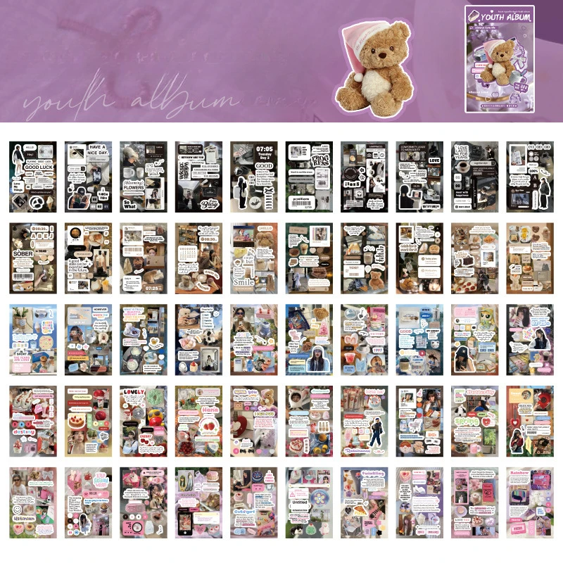 Autocollant rétro Anime Y2K Scrapbook Journal, bricolage, décor, carte photo, badge, autocollant pour ordinateur portable, cadeau pour enfants, 50 feuilles/ensemble