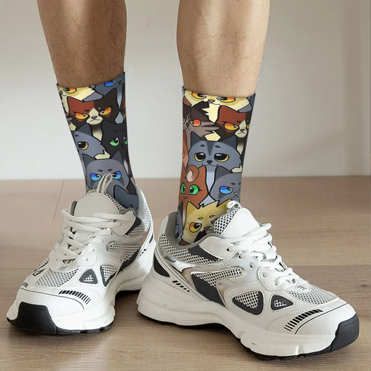 Hip Hop Retro Warrior Kits Crazy Men\'s Socks Cat Lover Art Unisex Street Style Pattern Printed Funny Novelty Crew Sock Boys Gift