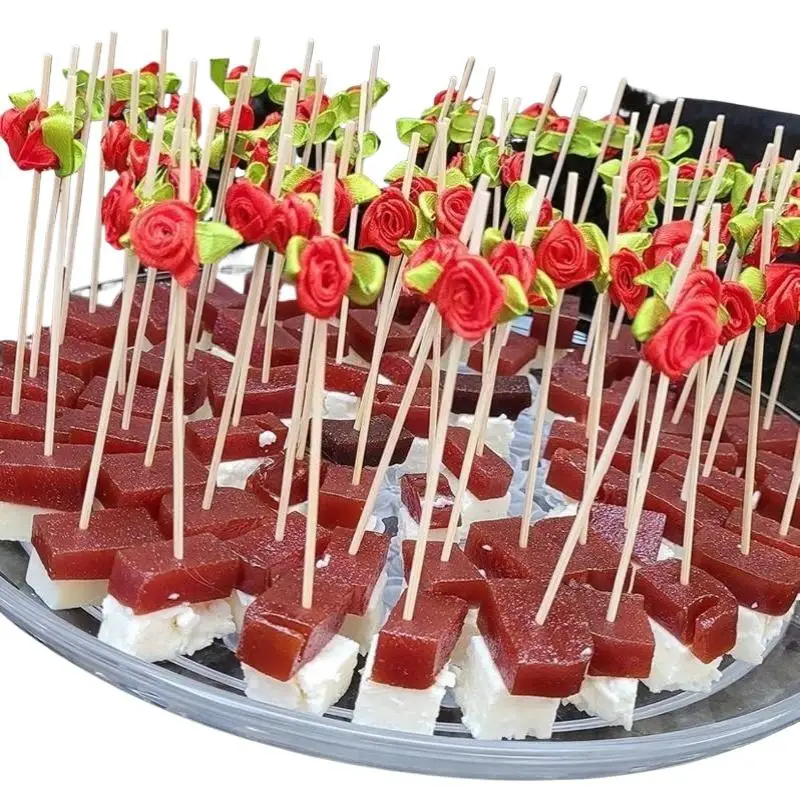 100 Stück Rosen-Bambusstäbchen mit Blättern, rot, blau, weiß, Obstgabeln, Cocktail-Rührstäbchen, Geburtstags-, Hochzeits- und Partydekoration – Detail 15