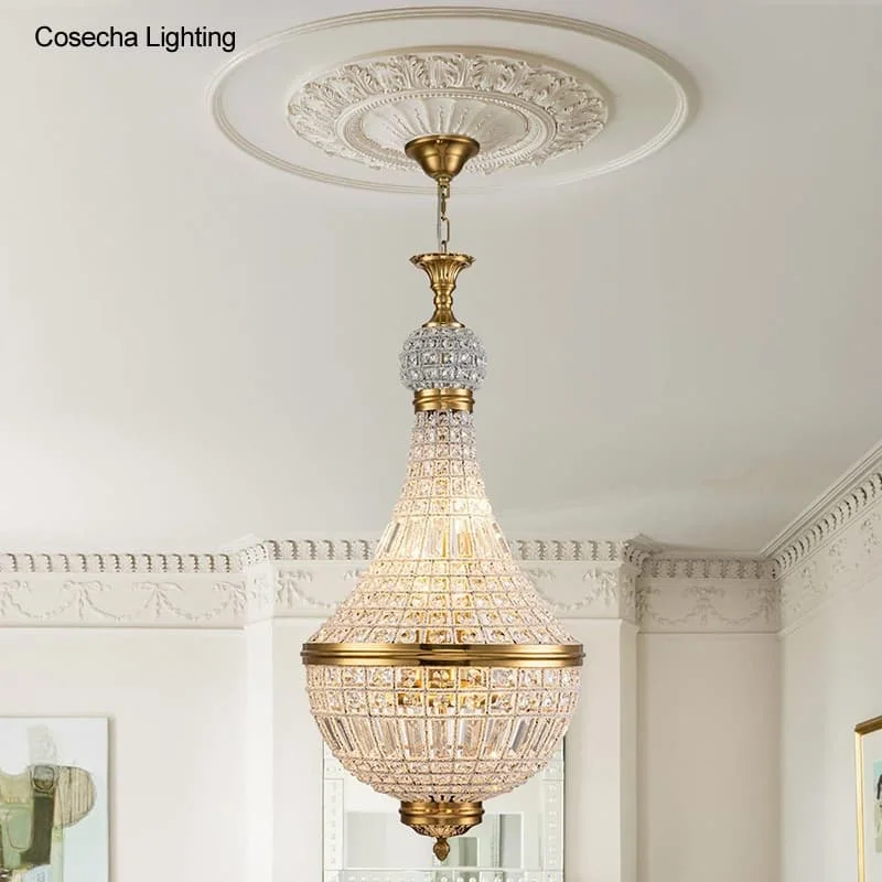 

French Vintage Crystal Chandelier Luxury Large Antique Bronze Chandeliers Living Room Foyer Dining Room Bedroom Pendant Light