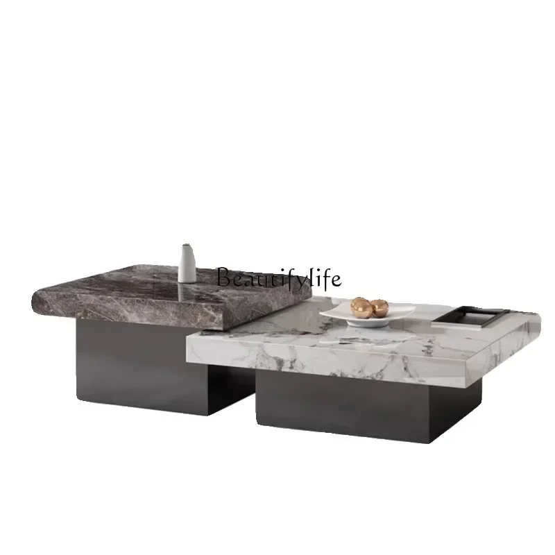 

ld 38 Italian light luxury rock slab square coffee table living room small apartment minimalist luxury stone tea table