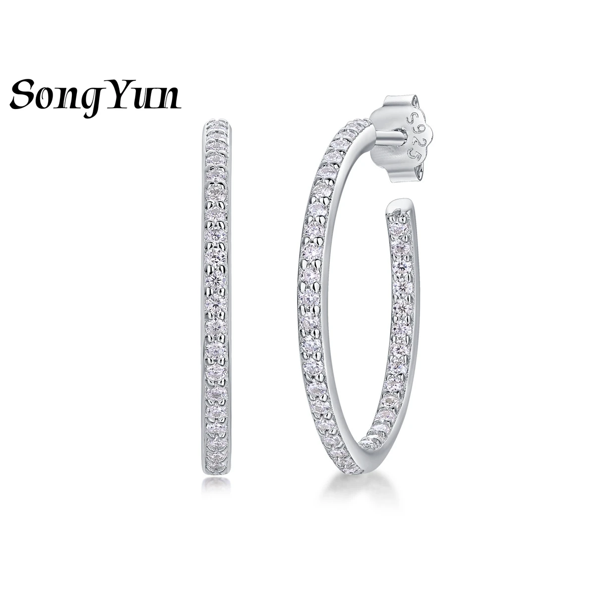 

SONGYUN Brand Jewelry 925 Sterling Silver Earrings Moissanite Diamond Hoop Fashion for Women Rhodium Plated SYT Patent Earring