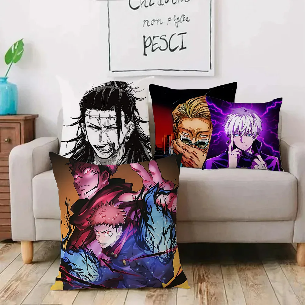 Hot Anime Jujutsu Kaisen Pillow Covers Cartoon Sofa Decorative Home Double-sided Printing Short Plush Cute Cushion Cover