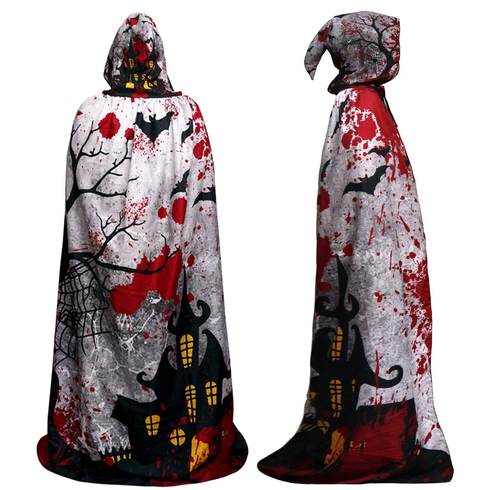 

Halloween Cloak Eerie Terrifying Printed Patterns Gothic Witch Cape for Dark Fantasy Cosplay Dress Up Costume Accessories