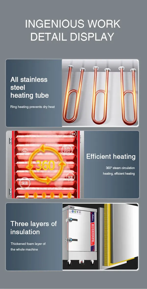 Automatically Add Water to Prevent Dry Burning Commercial Stainless Steel Rice Steam Cabinet 12 Trays Large Capacity