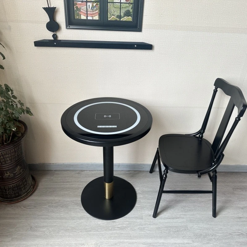 Hotel negotiation with wireless charging Bluetooth stereo all solid wood small round table