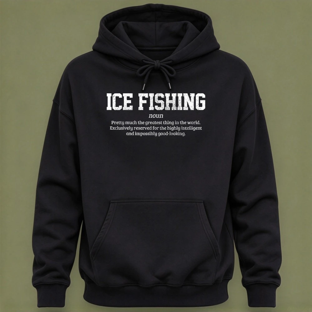 Ice Fishing Definition Hoodie Men Women Funny Dictionary Noun Graphic Sweatshirt Black Winter Fishing Lover Gift Cool Retro Tops