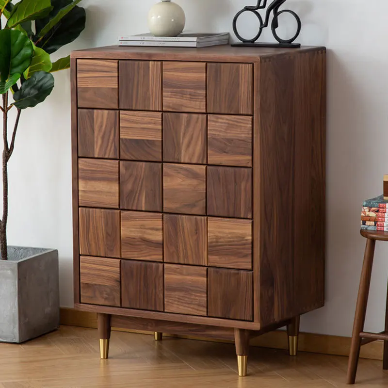 

North American black walnut drawer type solid wood bedroom storage storage locker Nordic light luxury retro chest of drawers