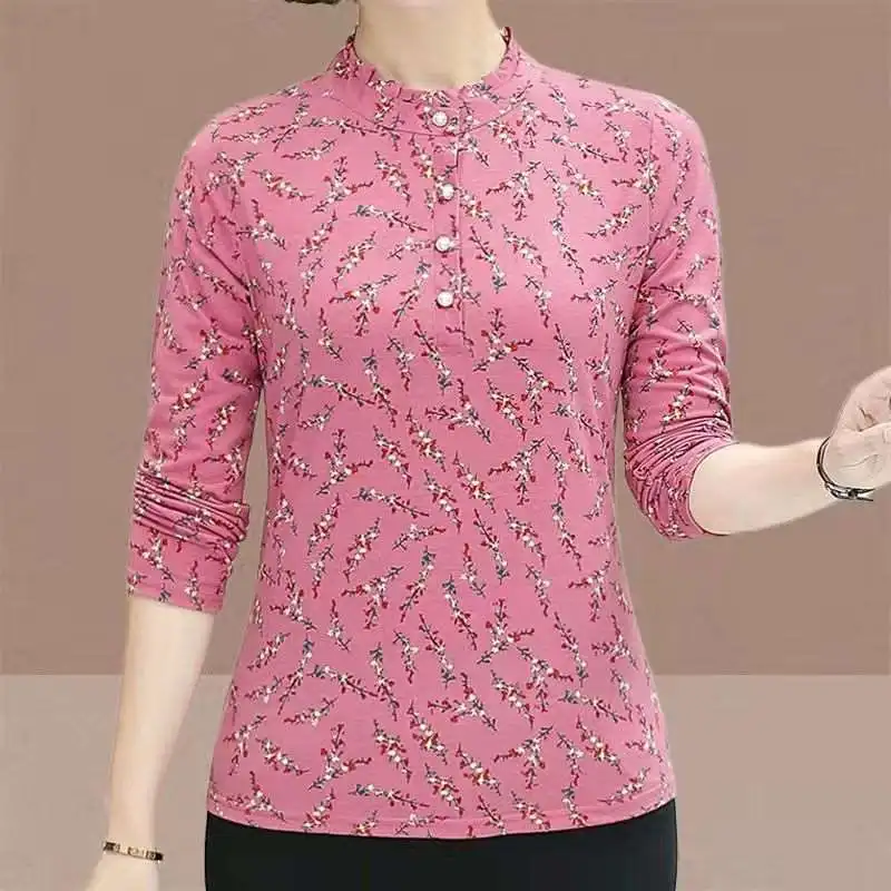 

Ms Spring Tshirt New Western Style for Middle-aged Women Stand Collar Regular Sleeve Other 100% Material Spring