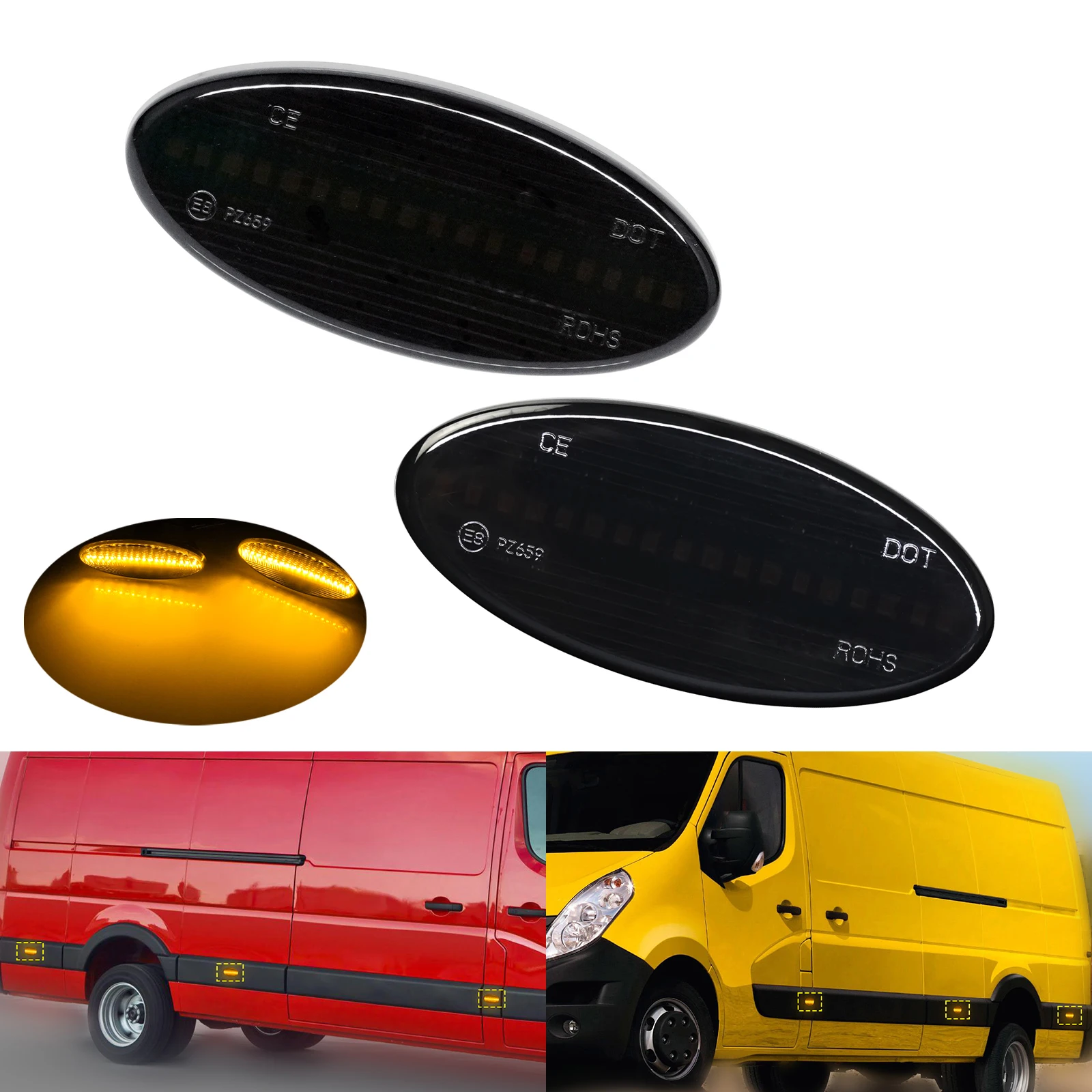 2x LED مؤشر العلامات الجانبية بدوره مصباح إشارة الدخان الأسود لرينو ماستر mk3 فوكسهول أوبل موفانو نيسان NV400 X62 2010-up