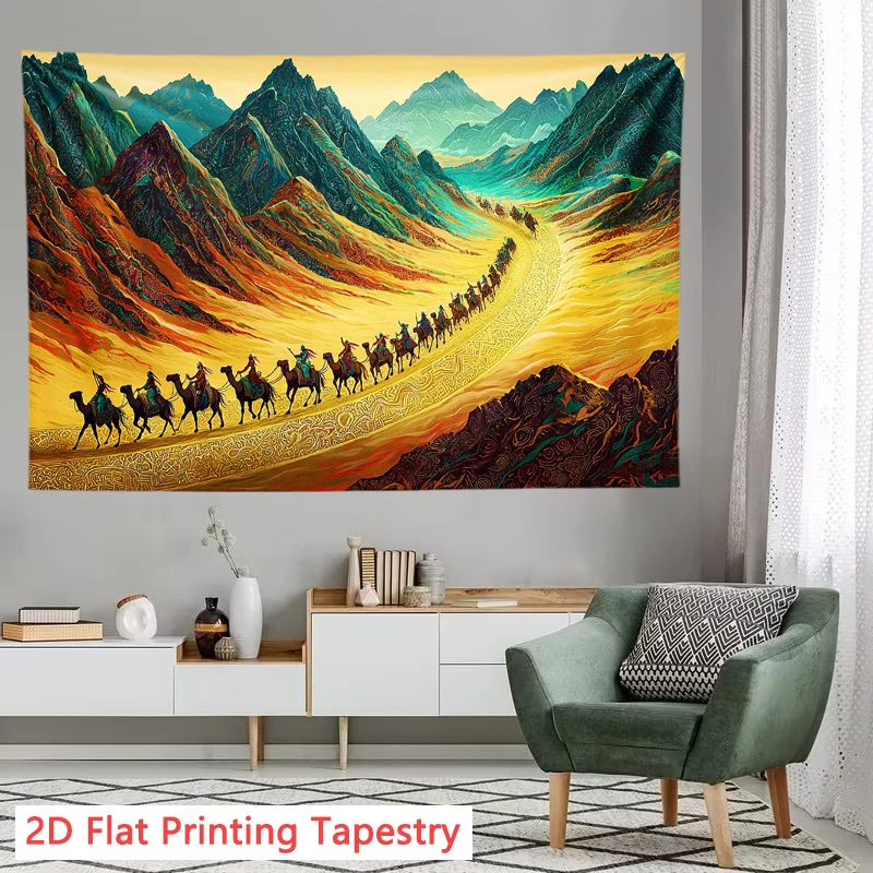 Epic Mountain Landscape Tapestry Wall Hanging Boho Mural Art for Living Room Decor Bohemian Style Travel Journey Ethnic Print