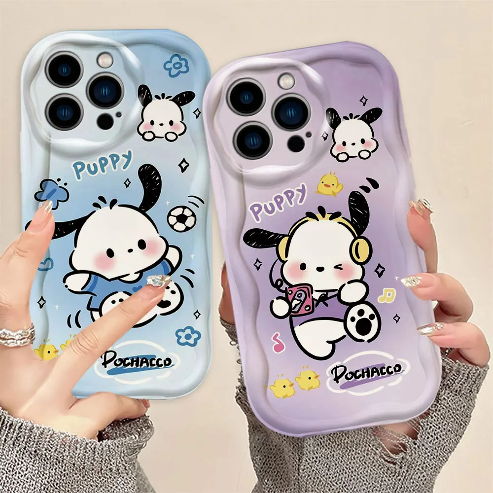 Cute Baby Pochacco 3D Wave Phone Case For iPhone Apple 16 15 14 13 12 11 X XS 8 7 SE Pro Max Plus Soft Silicone Case Cover Funda