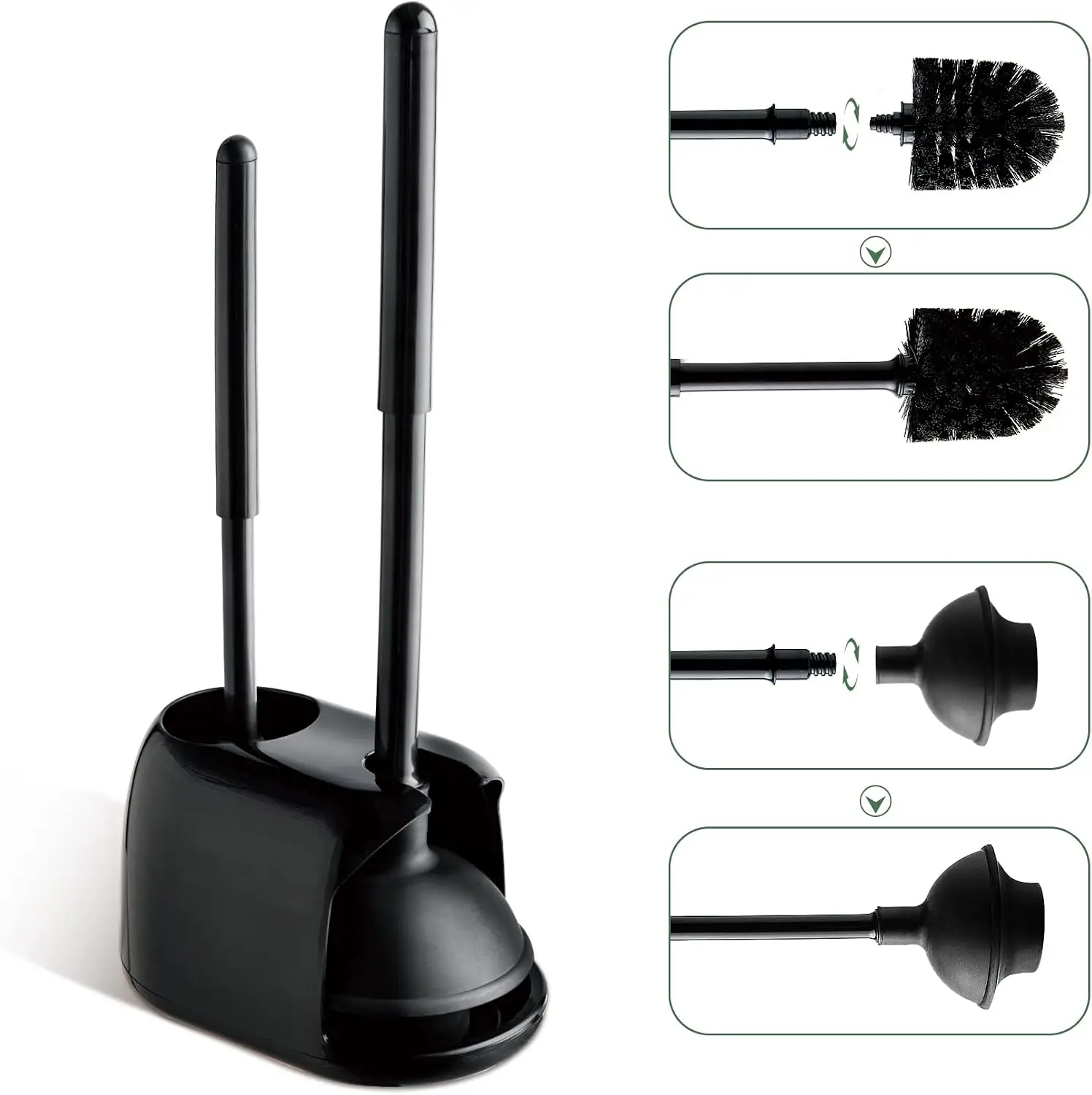 2 In 1 Toilet Brush And Plunger Set With Silicone Brush Head Strong Suction Rubber Cup Space Saving Bathroom Cleaning Tool With Storage Holder Toilet Brush Toilet Plunger Bathroom Cleaning Tools view 7