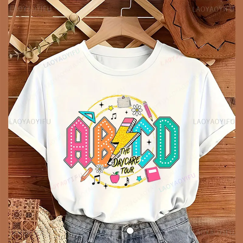 Koszulka nauczycielki ABCD z grafiką, koszulki graficzne, powrót do szkoły, kreatywność, prezent dla nauczyciela, koszulka, poliester, tania bluzka