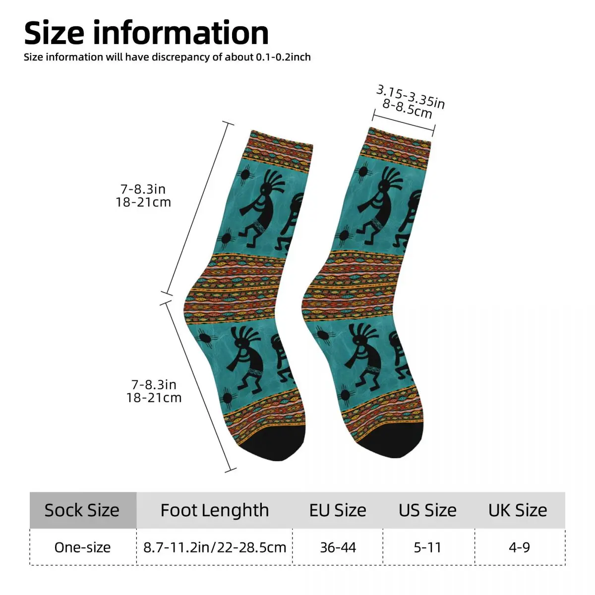 Kokopelli With Tribal Zia Symbol- Turquoise Multi Colors Socks Hiking 3D Print Boy Girls Mid-calf Sock