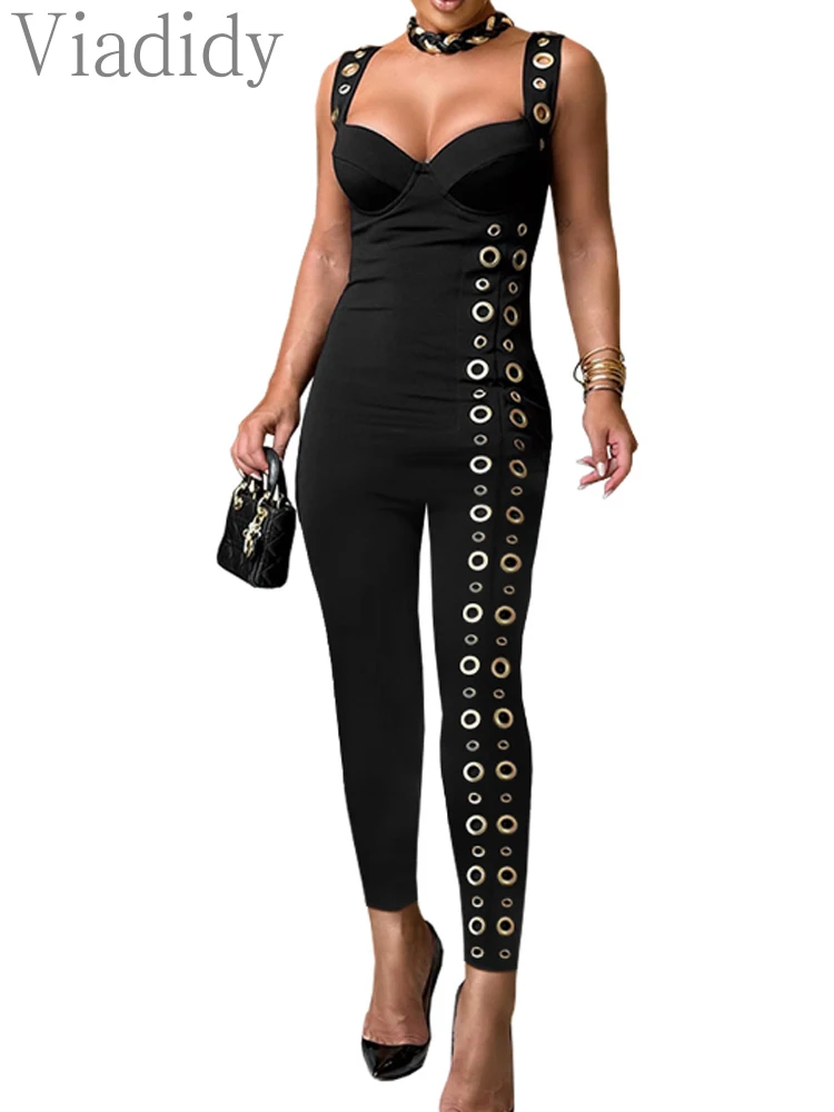 

Women Sexy Eyelet Hole Jumpsuit Skinny Party Overalls